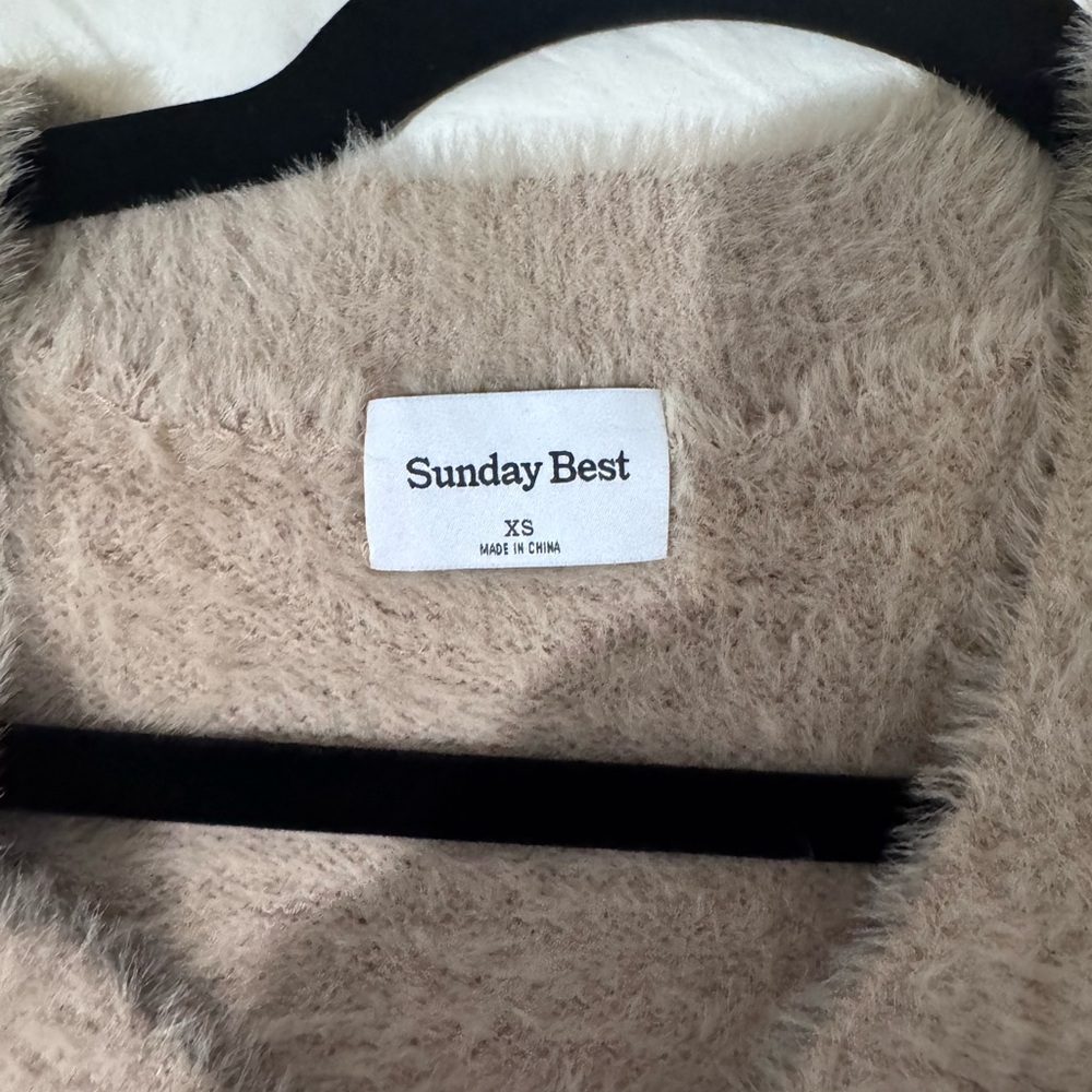 Sunday Best Fuzzy Taupe V-Neck Sweater - Picture 3 of 4